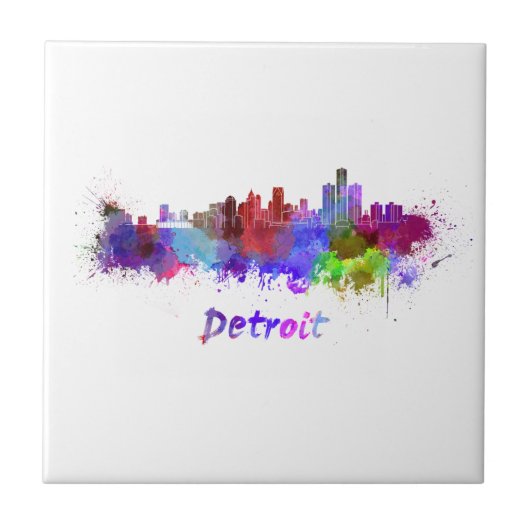 Detroit skyline in watercolor タイル (正面)