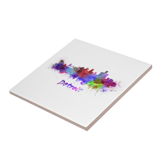 Detroit skyline in watercolor タイル (側面)