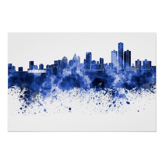 Detroit skyline in watercolor ポスター (正面)