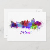 Detroit skyline in watercolor ポストカード (正面/裏面)