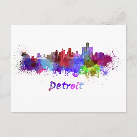 Detroit skyline in watercolor ポストカード (正面)