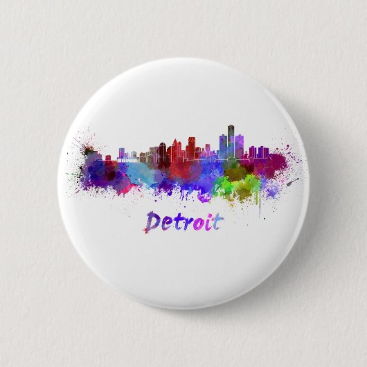 Detroit skyline in watercolor 缶バッジ (正面)