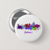 Detroit skyline in watercolor 缶バッジ (正面&裏面)
