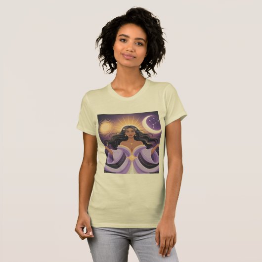 Deusa Lua Sol Mulher Mística Camiseta Espiritual B Tシャツ (正面フル)