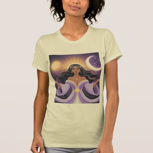 Deusa Lua Sol Mulher Mística Camiseta Espiritual B Tシャツ (正面)