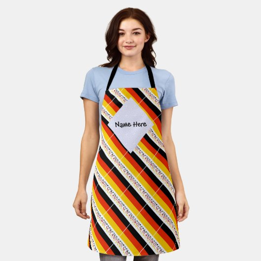 Deutchland and German Flag Tiled with Your Name エプロン (着用した状態)