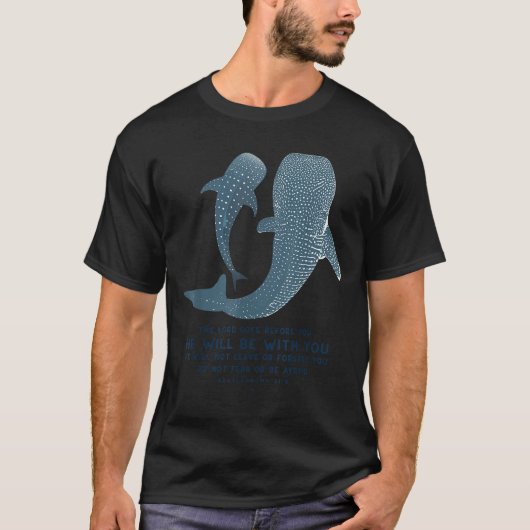 Deuteronomy 31_8 Whale Shark Christian Faith Pun O Tシャツ (正面)