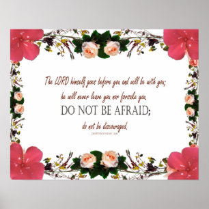 Deuteronomy 31, Do not be afraid, Red Floral ポスター