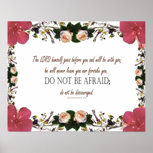 Deuteronomy 31, Do not be afraid, Red Floral ポスター (正面)