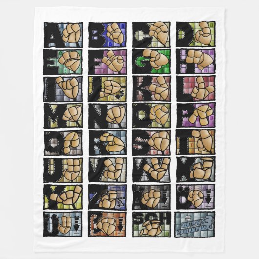 Deutsches Fingeralphabet 3 (2025) フリースブランケット (正面)
