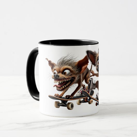 Deux chiens fous en skateboards font la course. マグカップ (正面左)
