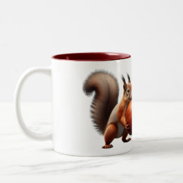 Deux écureuils se croisent avec leurs noisettes. ツートーンマグカップ