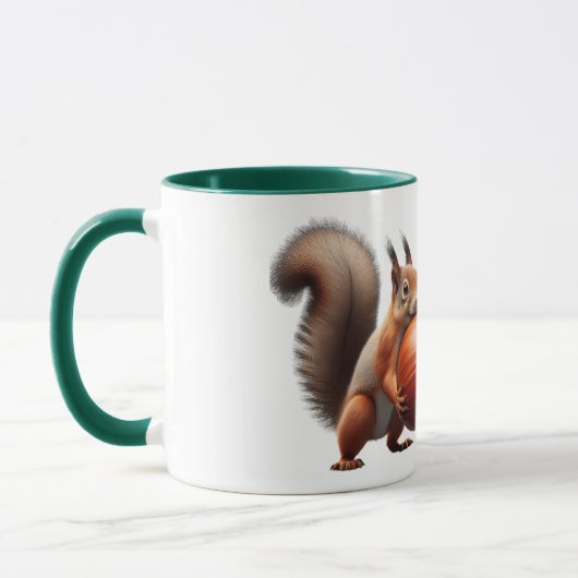 Deux écureuils se croisent avec leurs noisettes. マグカップ (左)