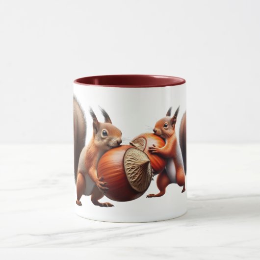 Deux écureuils se croisent avec leurs noisettes. マグカップ (中央)