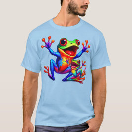 Deux grenouilles colorées qui sautent de joie. tシャツ