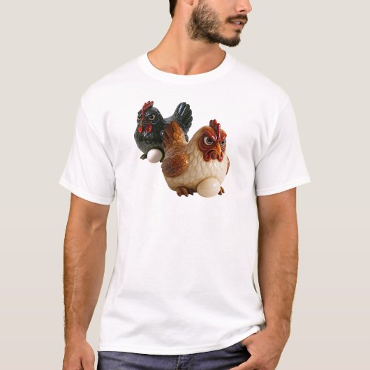 Deux poules sur un tee-shirt couvent. tシャツ (正面)