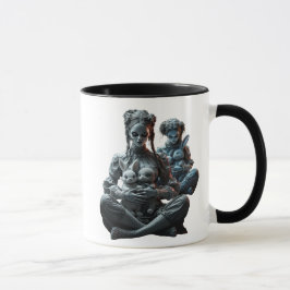 Deux poupées câlinent leurs doux lapins. マグカップ