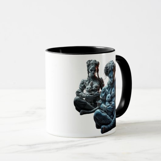 Deux poupées câlinent leurs lapins. マグカップ (正面右)