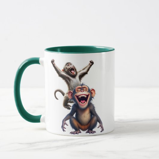 Deux singes euphoriques explosent de joie. マグカップ (左)