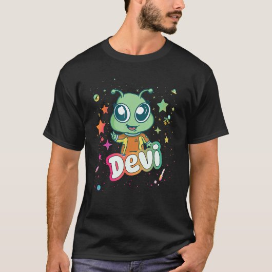 DEVI – かわいい男の子の名前かわいいエイリアン Tシャツ (正面)