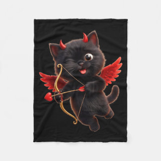 Devil Cupid Cat Art Cute Angel Demon Cat Funny  フリースブランケット