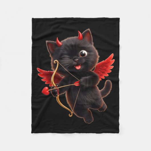 Devil Cupid Cat Art Cute Angel Demon Cat Funny  フリースブランケット (正面)