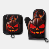 Devil Pumpkin Crown Halloween Mitt Set 鍋つかみ&鍋敷きセット (正面)
