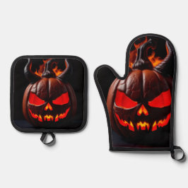Devil Pumpkin Crown Halloween Mitt Set 鍋つかみ&鍋敷きセット