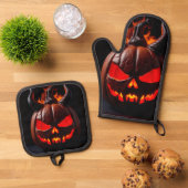 Devil Pumpkin Crown Halloween Mitt Set 鍋つかみ&鍋敷きセット (トップダウン)