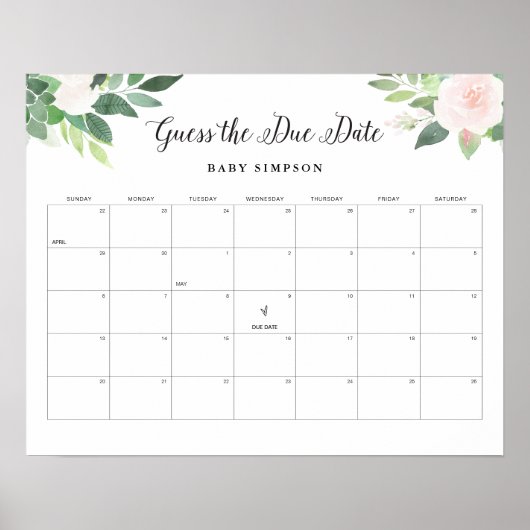 DEVON予定日を推測ベビーシャワーゲーム16x20 ポスター (正面)