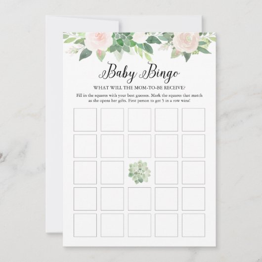 DEVON多肉質ピンクフローラ赤ちゃんシャワービンゴカード 招待状 (正面)