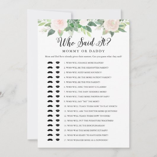 DEVON誰が言ったのママのパパベビーゲームカード 招待状 (正面)