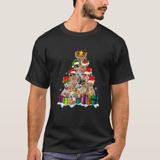Devon Rex Cat Christmas Santa Hat  Xmas Tree Pajam Tシャツ (正面)