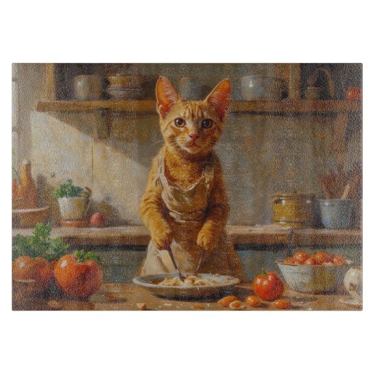 Devon Rex Cat Cooking in Kitchen カッティングボード (正面)
