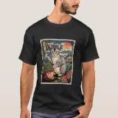 Devon Rex Cat Making Tea Mt Fuji Japanese Ukiyo Wo Tシャツ (正面)