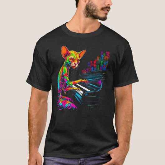 Devon Rex Cat Piano Tシャツ (正面)