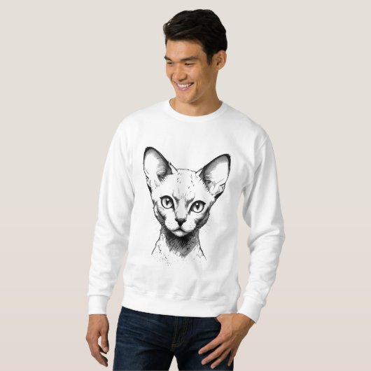 Devon Rex Cat Sketch Men's Sweatshirt スウェットシャツ (正面フル)