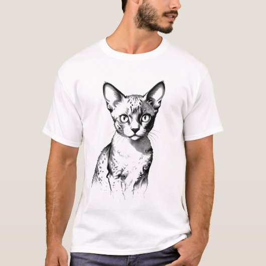 Devon Rex Cat Sketch Men's T-Shirt Tシャツ (正面)