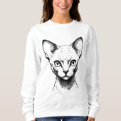 Devon Rex Cat Sketch Women's Sweater スウェットシャツ (正面)