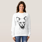 Devon Rex Cat Sketch Women's Sweater スウェットシャツ (正面フル)