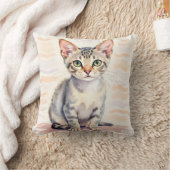 Devon Rex Cat Watercolor Wavy Line Art クッション (ブランケット)