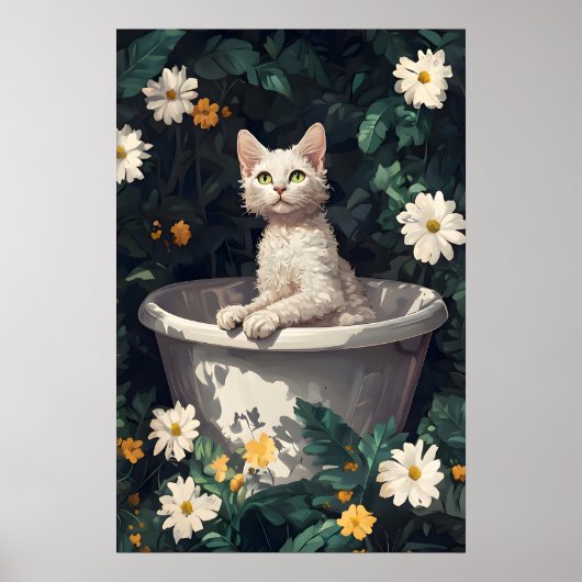Devon Rex In Bathtub Poster, Funny Cat Poster ポスター (正面)