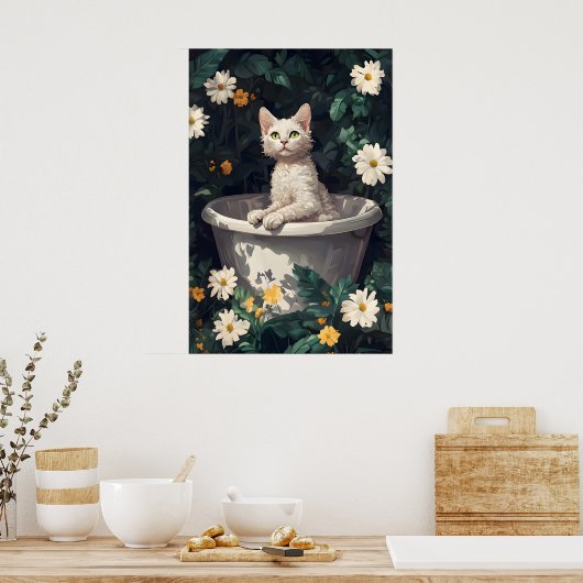 Devon Rex In Bathtub Poster, Funny Cat Poster ポスター (キッチン)