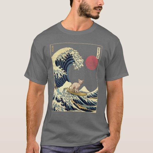 Devon Rex Kanagawa Japanese Surfing Wave Tシャツ (正面)