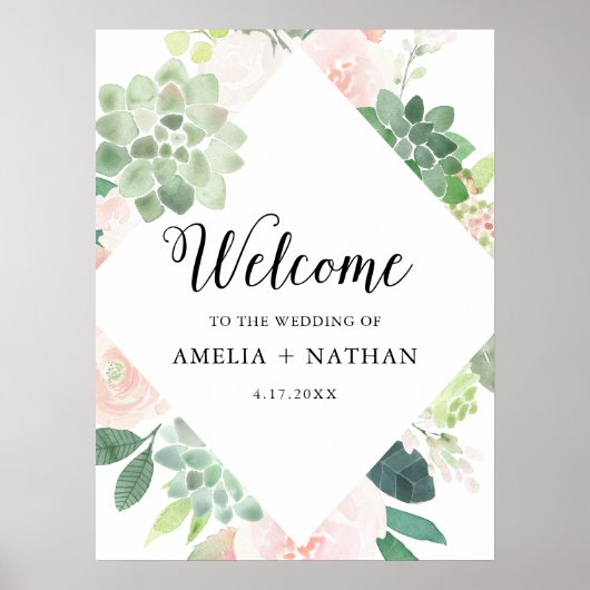 DEVON Succulent Greeneryの結婚Welcome 18x24 ポスター (正面)