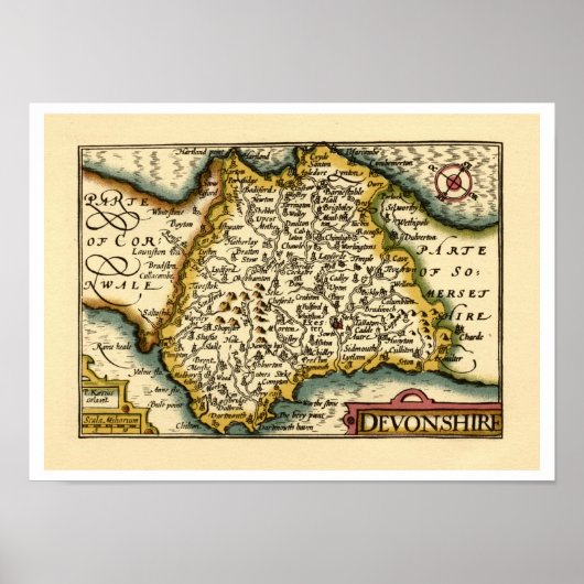 "Devonshire"デヴォン郡の地図,イギリス ポスター (正面)