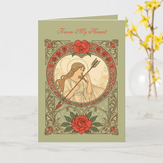 Devotion Vintage Art Nouveau Romance カード (黄色い花)