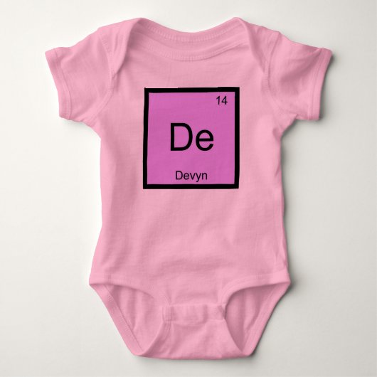 Devyn 名前 化学元素周期表 ベビーボディスーツ (正面)