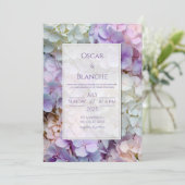 Dewy Pastel Botanical Hydrangea Frame Wedding 招待状 (スタンド正面)