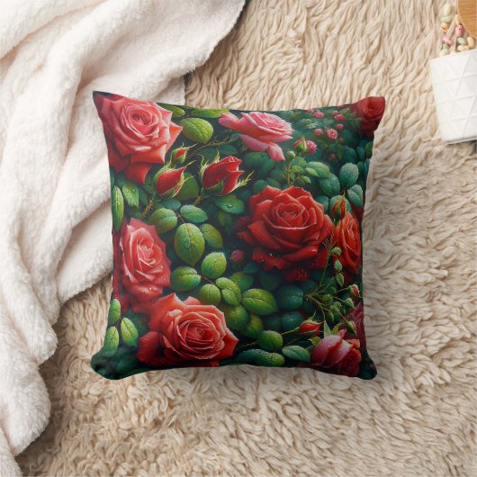 "Dewy Red Roses" クッション (ブランケット)